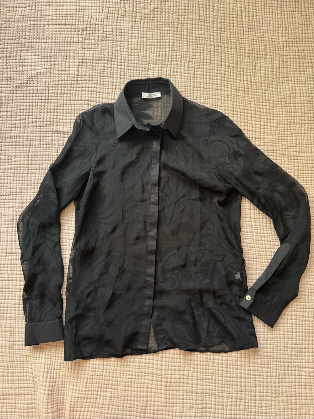 Versace Collection Black Sheer Long Sleeve Button-Up Shirt